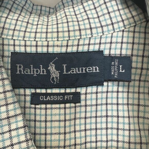VINTAGE Polo Ralph Lauren Blue White Black Plaid Shirt Size Large Classic‎ Fit - Picture 4 of 7
